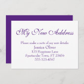 Eenvoudig, Elegant Mijn Nieuw Adres Paarse op Wit Informatiekaartje (Voorkant / Achterkant)