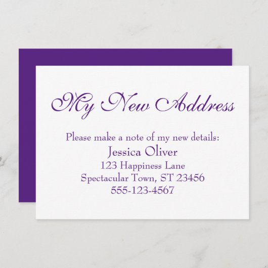 Eenvoudig, Elegant Mijn Nieuw Adres Paarse op Wit Informatiekaartje (Voorkant / Achterkant)