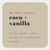 Eenvoudig Elegant Minimaal Rustiek Kraft Kaarsenla Vierkante Sticker (Voorkant)