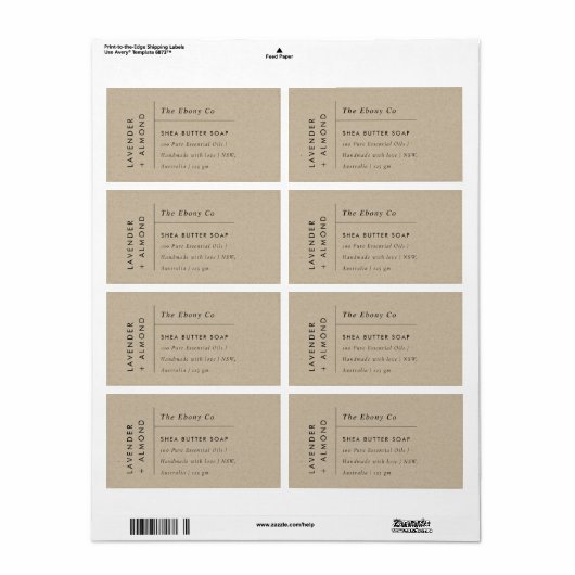 Eenvoudig Elegant Minimaal Rustiek Kraft Zeep Labe Etiket (Full Sheet)