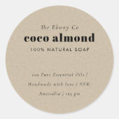 Eenvoudig Elegant Minimaal Rustiek Kraft Zeep Labe Ronde Sticker (Voorkant)