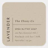Eenvoudig Elegant Minimaal Rustiek Kraft Zeep Labe Vierkante Sticker (Voorkant)