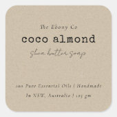 Eenvoudig Elegant Minimaal Rustiek Kraft Zeep Labe Vierkante Sticker (Voorkant)