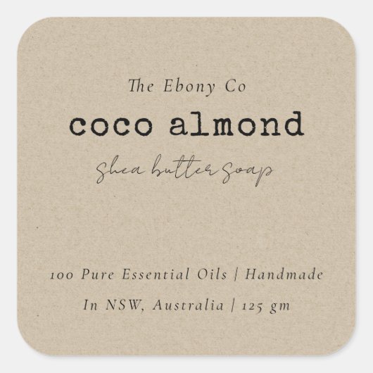 Eenvoudig Elegant Minimaal Rustiek Kraft Zeep Labe Vierkante Sticker (Voorkant)