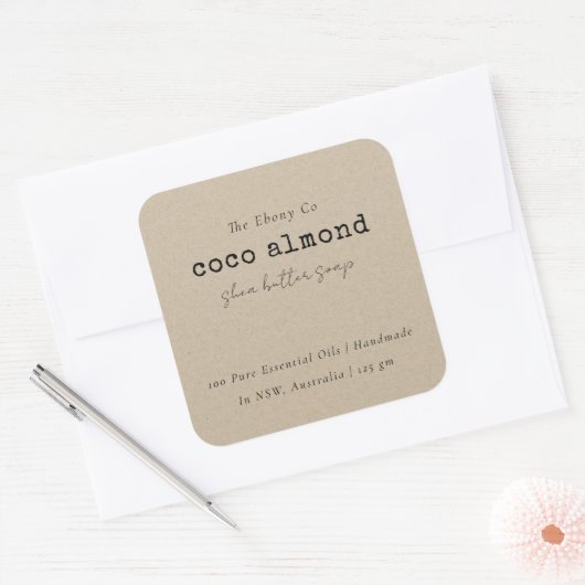 Eenvoudig Elegant Minimaal Rustiek Kraft Zeep Labe Vierkante Sticker (Envelop)