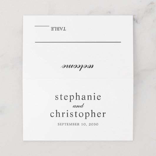 Eenvoudig Elegant Minimaal Script Zwarte Namen Tro Plaatskaartje (Buitenkant ongevouwen)