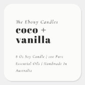 Eenvoudig Elegant Minimaal Zwart & Wit Kaarsetiket Vierkante Sticker (Voorkant)