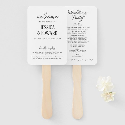 Eenvoudig Elegant Minimaal Zwart Wit Trouwprogramm Handwaaier (Voorkant en achterkant)