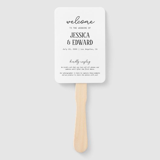 Eenvoudig Elegant Minimaal Zwart Wit Trouwprogramm Handwaaier (Voorkant)