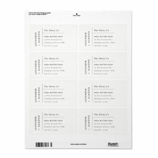 Eenvoudig Elegant Minimaal Zwart & Wit Zeep Label (Full Sheet)