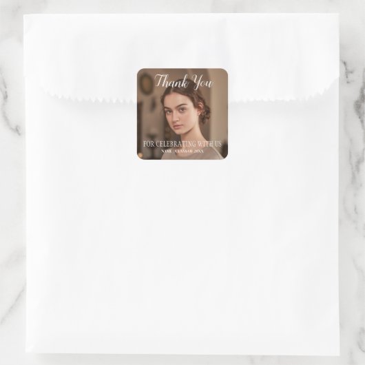 Eenvoudig Elegant Minimal Dank u Foto Afstuderen Vierkante Sticker (Tas)