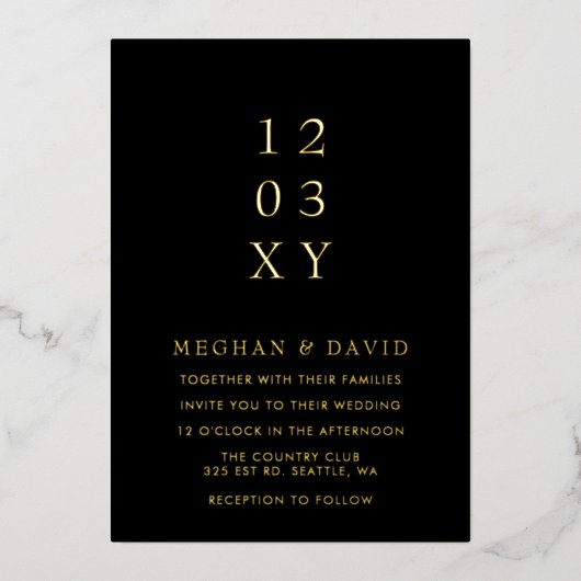 Eenvoudig Elegant Minimal Modern Black Wedding Folie Uitnodiging (Voorkant)