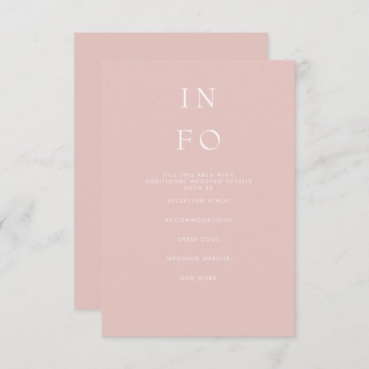 Eenvoudig Elegant Minimal Modern Blush Wedding Informatiekaartje (Voorkant / Achterkant)