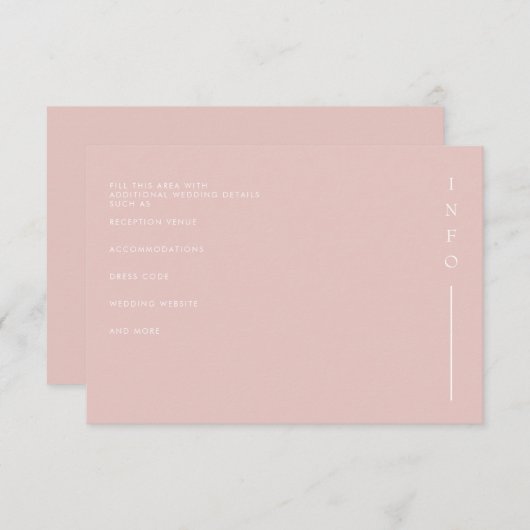 Eenvoudig Elegant Minimal Modern Blush Wedding Informatiekaartje (Voorkant / Achterkant)