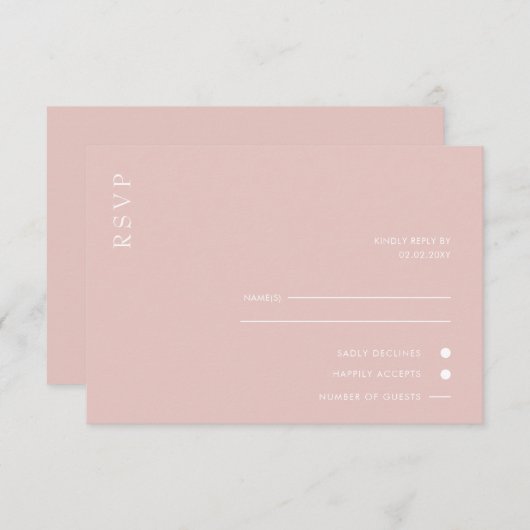 Eenvoudig Elegant Minimal Modern Blush Wedding RSVP Kaartje (Voorkant / Achterkant)