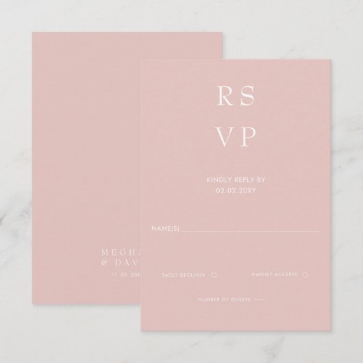 Eenvoudig Elegant Minimal Modern Blush Wedding RSVP Kaartje (Voorkant / Achterkant)
