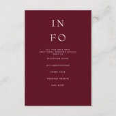 Eenvoudig Elegant Minimal Modern Burgundy Wedding Informatiekaartje (Voorkant)