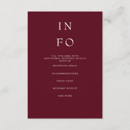 Eenvoudig Elegant Minimal Modern Burgundy Wedding Informatiekaartje