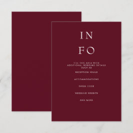 Eenvoudig Elegant Minimal Modern Burgundy Wedding Informatiekaartje