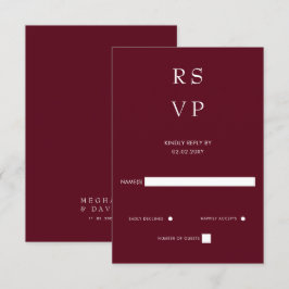 Eenvoudig Elegant Minimal Modern Burgundy Wedding RSVP Kaartje