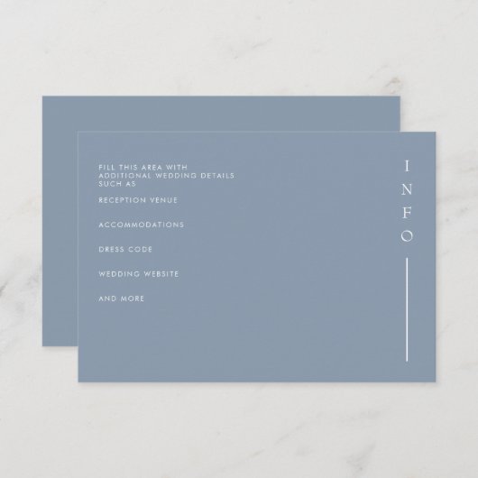 Eenvoudig Elegant Minimal Modern Dusty Blue Weddin Informatiekaartje (Voorkant / Achterkant)