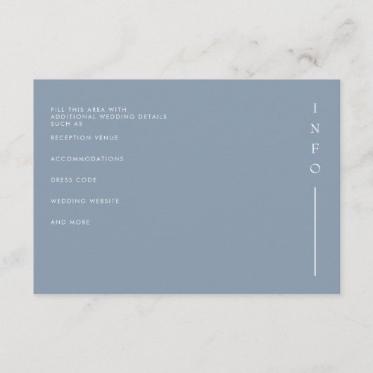 Eenvoudig Elegant Minimal Modern Dusty Blue Weddin Informatiekaartje (Voorkant)
