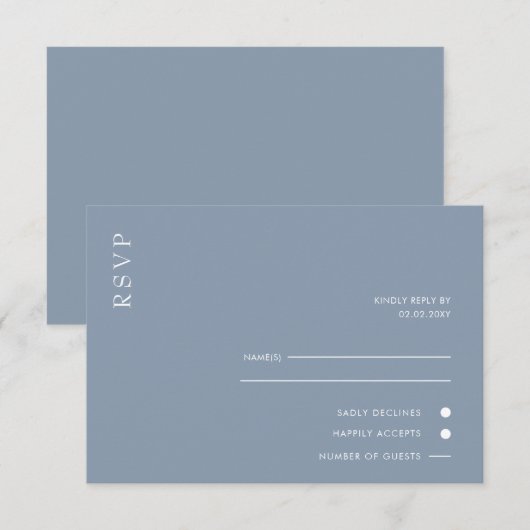Eenvoudig Elegant Minimal Modern Dusty Blue Weddin RSVP Kaartje (Voorkant / Achterkant)