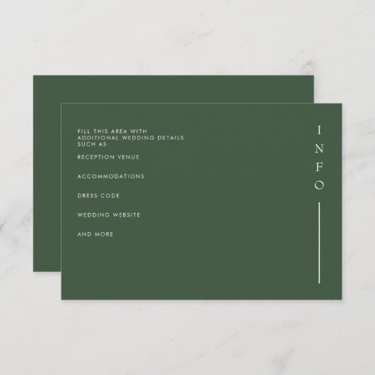 Eenvoudig Elegant Minimal Modern Green Wedding Informatiekaartje (Voorkant / Achterkant)