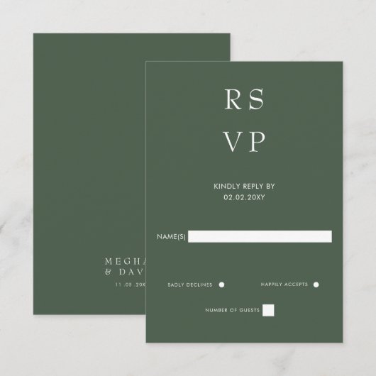 Eenvoudig Elegant Minimal Modern Green Wedding RSVP Kaartje (Voorkant / Achterkant)