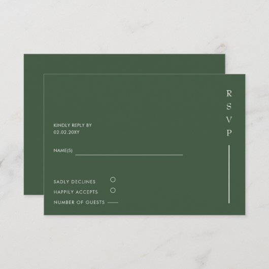 Eenvoudig Elegant Minimal Modern Green Wedding RSVP Kaartje (Voorkant / Achterkant)