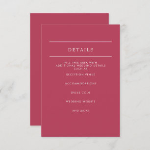 Eenvoudig Elegant Minimal Modern Magenta Wedding Informatiekaartje