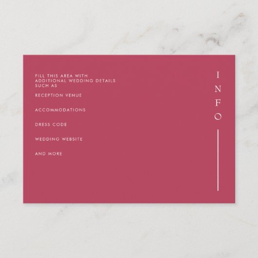 Eenvoudig Elegant Minimal Modern Magenta Wedding Informatiekaartje (Voorkant)