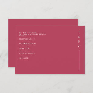 Eenvoudig Elegant Minimal Modern Magenta Wedding Informatiekaartje