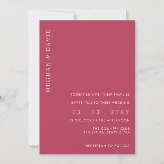 Eenvoudig Elegant Minimal Modern Magenta Wedding Kaart (Voorkant)