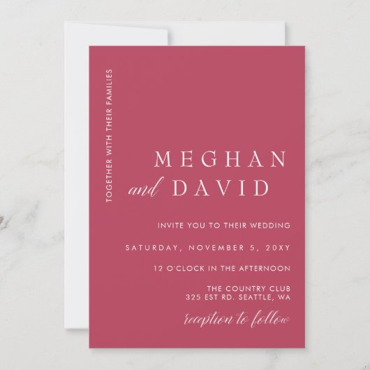 Eenvoudig Elegant Minimal Modern Magenta Wedding Kaart (Voorkant)