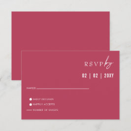 Eenvoudig Elegant Minimal Modern Magenta Wedding RSVP Kaartje