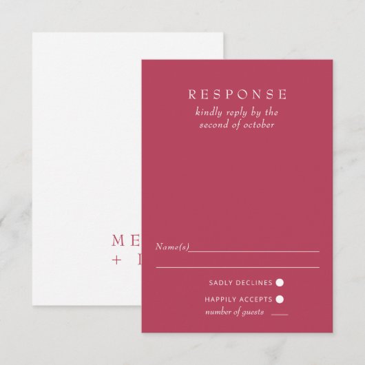 Eenvoudig Elegant Minimal Modern Magenta Wedding RSVP Kaartje (Voorkant / Achterkant)