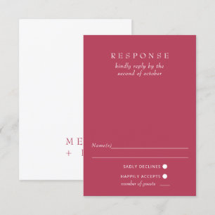 Eenvoudig Elegant Minimal Modern Magenta Wedding RSVP Kaartje