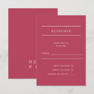 Eenvoudig Elegant Minimal Modern Magenta Wedding RSVP Kaartje