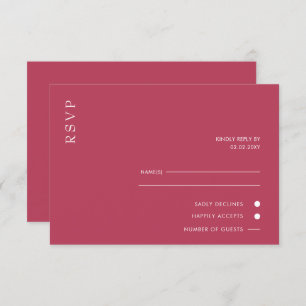 Eenvoudig Elegant Minimal Modern Magenta Wedding RSVP Kaartje