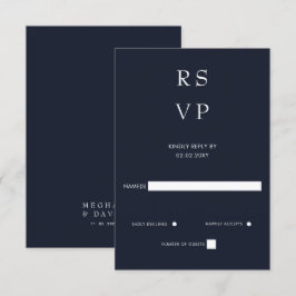 Eenvoudig Elegant Minimal Modern Navy Wedding RSVP Kaartje
