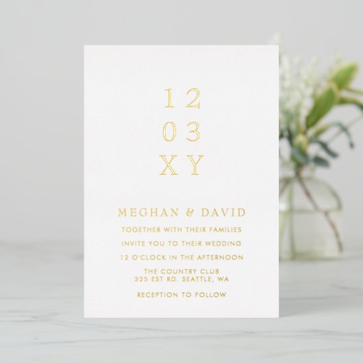 Eenvoudig Elegant Minimal Modern White Wedding Folie Uitnodiging (Staand Voorkant)