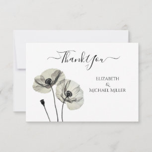 Eenvoudig Elegant Minimalisme Zwart-wit Poppies Bedankkaart
