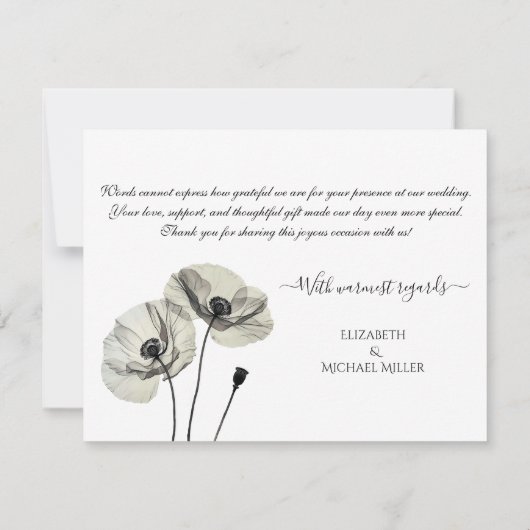 Eenvoudig Elegant Minimalisme Zwart-wit Poppies Bedankkaart (Achterkant)