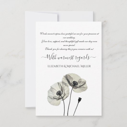 Eenvoudig Elegant Minimalisme Zwart-wit Poppies Bedankkaart (Achterkant)