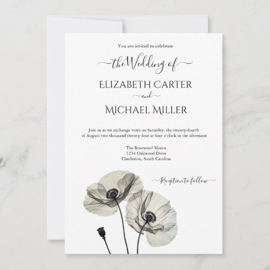 Eenvoudig Elegant Minimalisme Zwart-wit Poppies Kaart (Voorkant)
