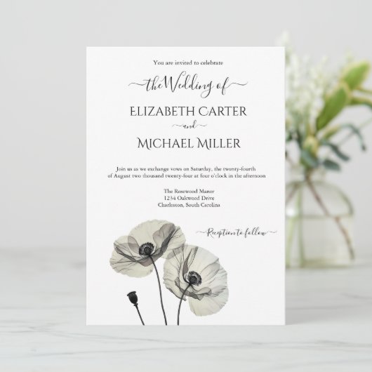 Eenvoudig Elegant Minimalisme Zwart-wit Poppies Kaart (Staand voorkant)