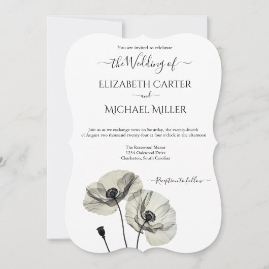 Eenvoudig Elegant Minimalisme Zwart-wit Poppies Kaart (Voorkant)