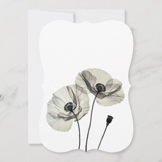 Eenvoudig Elegant Minimalisme Zwart-wit Poppies Kaart (Achterkant)
