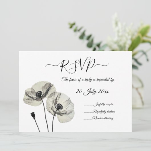 Eenvoudig Elegant Minimalisme Zwart-wit Poppies Kaart (Staand voorkant)